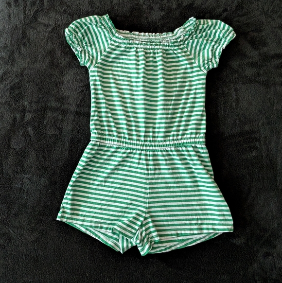 Old Navy Other - Girls Old Navy Striped Green Romper Cotton Relaxed Fit Ruffle Sleeves Playsuit